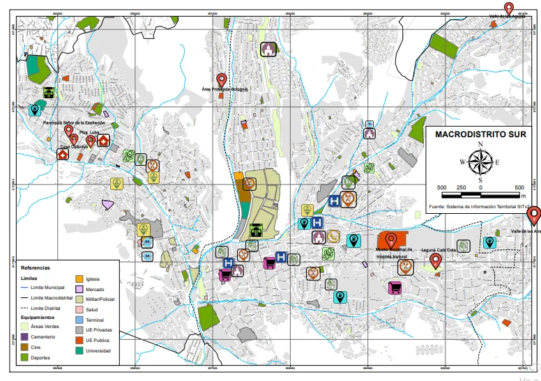 Mapa turístico del macrodistrito Sur